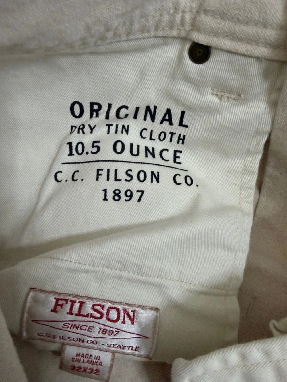 FILSON DRY TIN CLOTH 5-POCKET PANTS Natural Seed size 32 x 32 Men’s Jeans Denim
